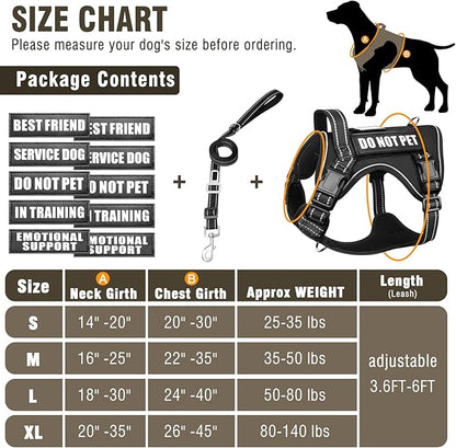 MOOGROU Tactical Dog Harness and Leash Set Medium Sized Dog,Heavy Duty No Pull Service Dog Vest and 10 Patches with Dog Seat Belt,Reflective Adjustable Pet Harness for Training Walking Hiking Black M