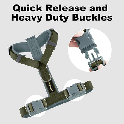Plutus Pet No Pull Dog Harness, Adjustable Nylon Harness with Soft Padding, Reflective and Heavy Duty Dog Harness for Small, Medium, Large Dogs(Ranger Green, M)