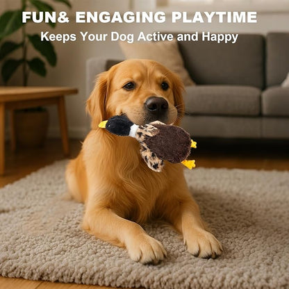 Calibonbon Duck Dog Squeaky Toy for Aggressive Chewers - No Stuffing Durable Plush with 4 Squeakers & Crinkle Wings, Chew Proof Puppy Toys for Small Medium Large Dogs (Black & Brown)