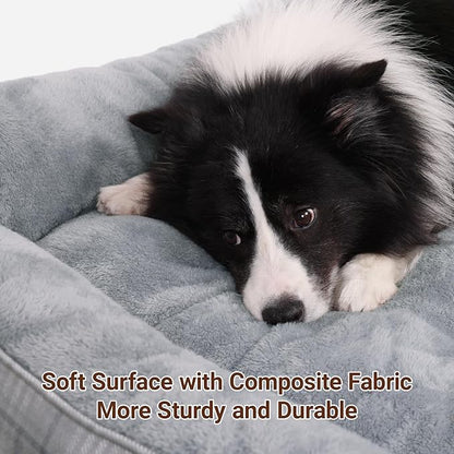 MIHIKK Rectangle Dog Beds for Large Dogs & Cats, Orthopedic Sleeping Pet Bed for Couch with Durable Puppy Cuddler and Anti-Slip Bottom Machine Washable 34 * 24 Inch (Gray)