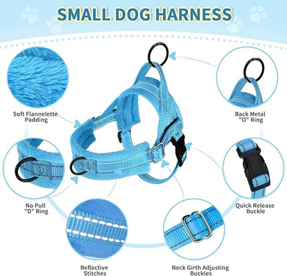 Lukovee No Pull Dog Harness and Leash Set, Soft Padded Small Dog Harness, Neck & Chest Adjustable Reflective Vest Puppy Harness with 4ft Lightweight Anti-Twist Dog Leash for Small Dogs (LBL, S)
