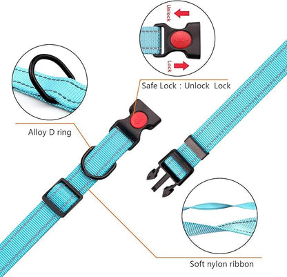 Reflective Dog Collar and Leash Set with Safety Locking Buckle Nylon Pet Collars Adjustable for Small Medium Large Dogs 3 Sizes(M)