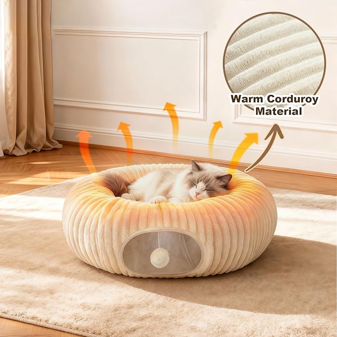 MOYMO Cat Tunnel Bed with 40 Cat Toys, Collapsible Play Tunnel for Indoor Cats, Cat Tube for Kitten Puppy