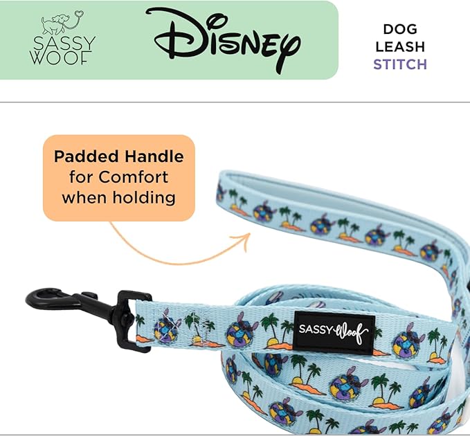 Sassy Woof Disney Stitch Dog Leash 60-Inch with Neoprene Padded Handle - Comfortable, Durable, and Stylish for Small to Large Dogs - Officially Licensed