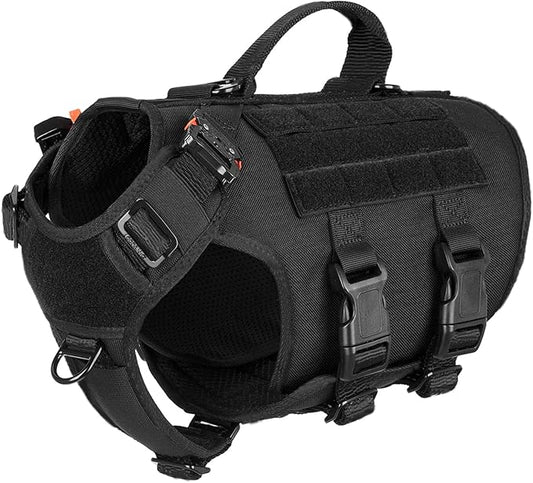 ICEFANG GN3 Tactical Dog Harness with 6X Buckle,Dog Molle Vest with Handle,3/4 Body Coverage,Hook and Loop Panel for ID Patch,No Pulling Front Clip (S (22"-27" Girth), Black)