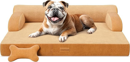 CWAWZ Large Orthopedic Dog Bed, Pet Bed Large Size Dog, Dual-Sided Cooling Beds with Memory Foam Washable Cover Nonslip Bottom, Waterproof Pet Beds with Bolsters, Brown
