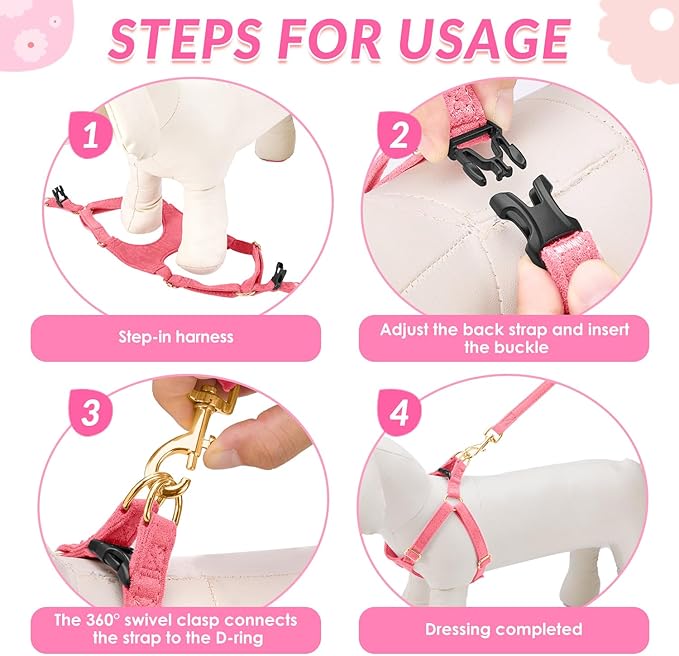 SlowTon Dog Harness Small Sized Dog - Soft XXS Dog Harness and Leash Set No Pull No Chock, Adjustable Lightweight Puppy Harness for XS Small Medium Dogs Cats (Solid Pink, XXS)