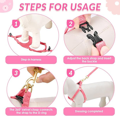SlowTon Dog Harness Small Sized Dog - Soft XXS Dog Harness and Leash Set No Pull No Chock, Adjustable Lightweight Puppy Harness for XS Small Medium Dogs Cats (Solid Pink, M)