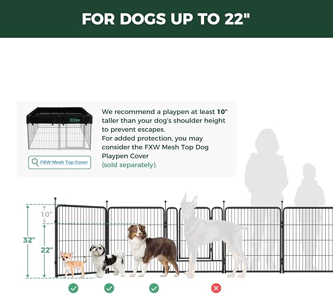FXW Rollick Unleashed Dog Playpen for Indoor, Yard, RV Camping, 32 inch 24 Panels for Small and Medium Dogs, White│Patented