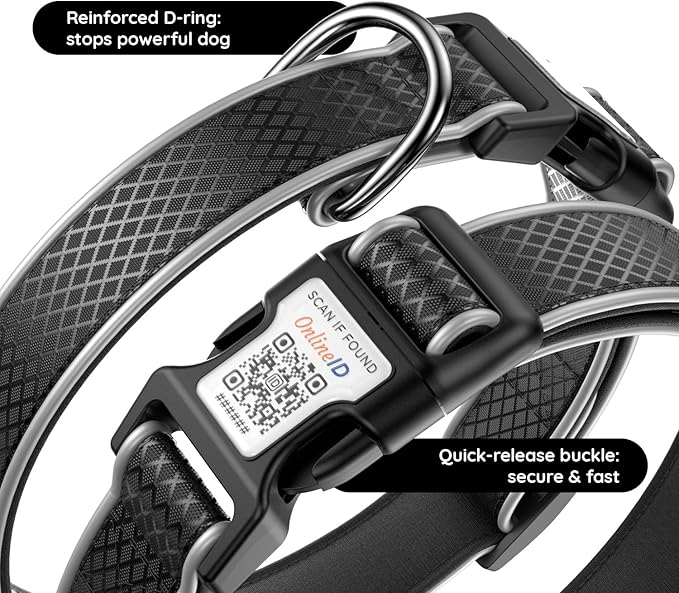 Airtag Dog Collar, IPX8 Waterproof Air Tag Dog Collar Holder | Reflective Ultra-Durable | Soft Padded | Safety Locking Buckle | Fit Miedium Dogs (Black M(12.6"-19.6"))