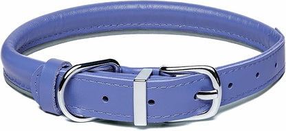 OOPSDOGGY Rolled Leather Dog Collar Reflective Roll Collars for Small Medium Large Dogs Puppy (Blue, XXL, 20'' - 24'')