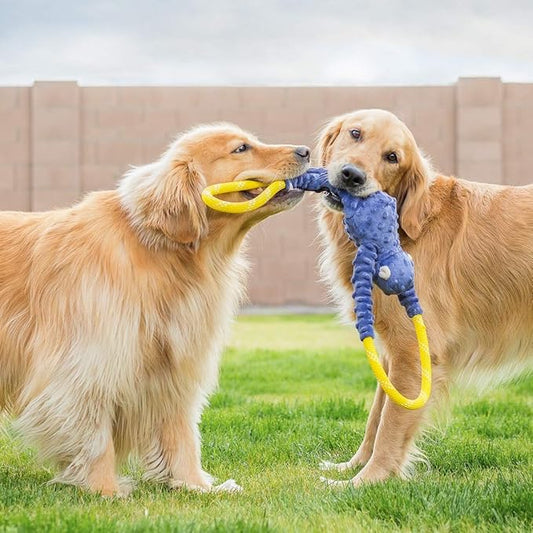 ZippyPaws RopeTugz - Durable Dog Pull Rope Toy, Interactive Tug of War for Large, Medium, & Small Dogs, Squeaky Pet Products to Keep Them Busy, Made with Heavy Duty Climbing Rope - Blue Monkey