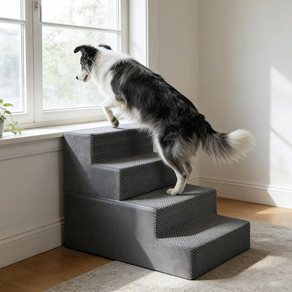 PawComfort 4-Step Pet Stairs, 18 Inch High Dog Steps for Bed, Grey Non-Slip Indoor Ramp for Small Dogs and Cats