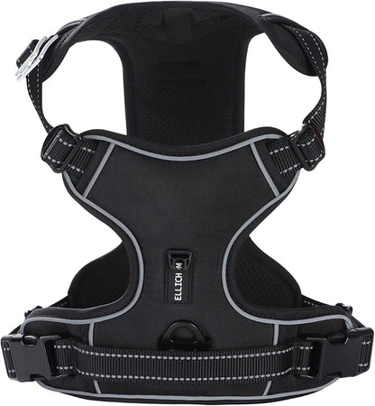 No Pull Dog Harness with 3 Snap Buckles,No Choke Front Lead pet Harness Reflective and Adjustable Soft Padded Vest for Small Medium Large Dog (Black, Extra Large)