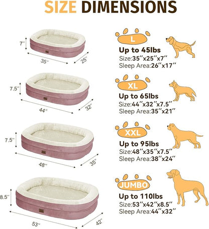 Orthopedic Waterproof Large Dog Bed: Memory Foam Washable Dog Bed with Bolsters - XL Removable Washable Cover for Medium Large Sized Pet - Non-Slip Bottom - Pink