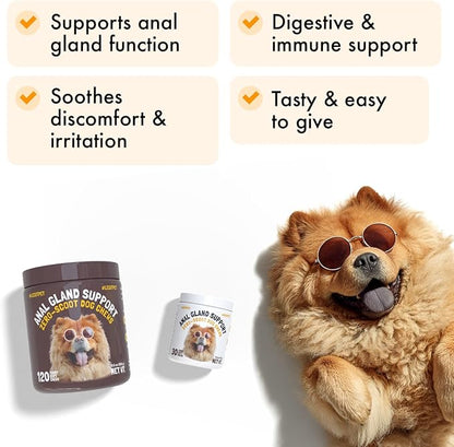 LEGITPET Anal Gland Relief Chews for Dogs Fiber & Digestive Support Supplement Soft Treats for Healthy Bowel & Gland Function Helps Reduce Scooting Promotes Dog Health & Comfort 120 pcs
