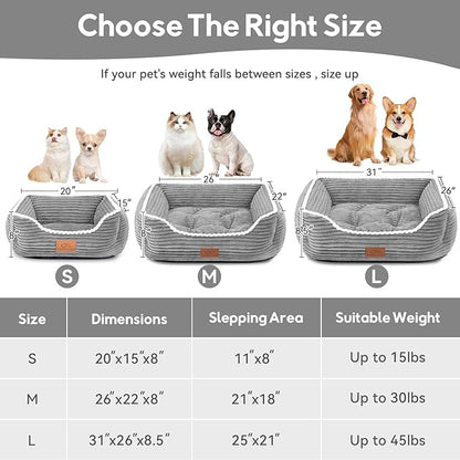 Cat Dog Bed for Pets, Rectangle Pet Bed Gift for Puppy and Kitten, Machine Washable Calming Fluffy Pet Couch Sofa for Indoor Outdoor, Portable Soft Cat Bed with Non-Slip Bottom (Small, Grey)