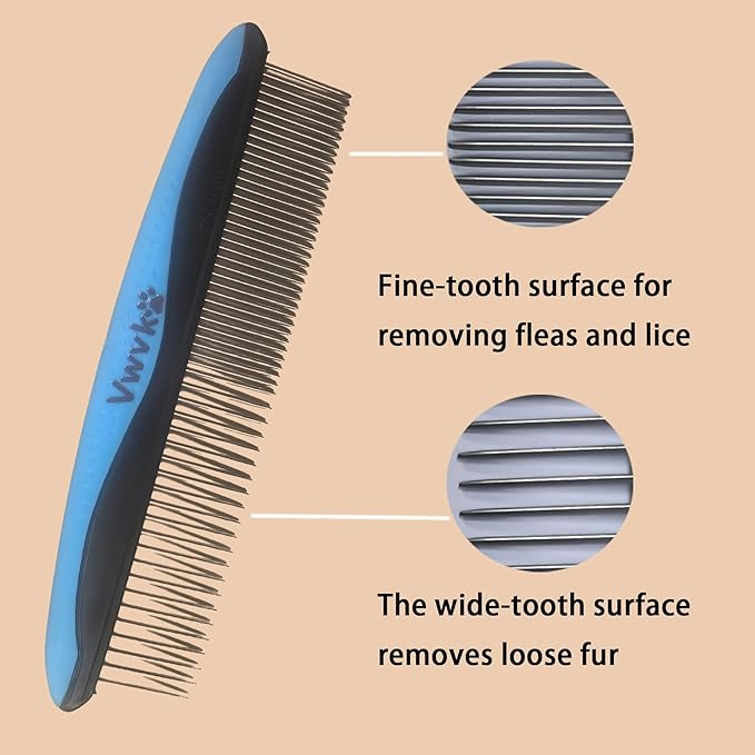 Pet Grooming Combo - Blue Deshedding Brush with Metal Comb, Professional Detangling & Dematting Tool for Long/Matted Fur on Cats and Dogs