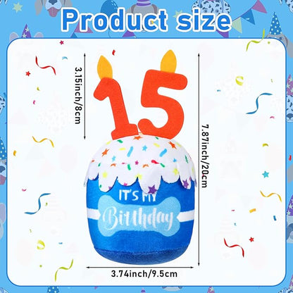 Dog Birthday Cake Toy Accessories for Girl Boy Gifts, Squeaky Plush Toy for Dog Birthday Party Decor Favor for Large, Medium and Small Dogs(15th,Blue)