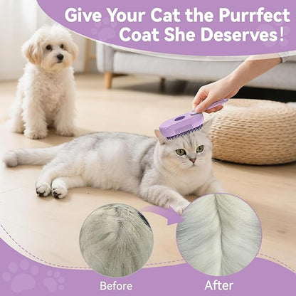 TOOLIAR 4 in 1 Pet Steam Brush for Shedding,Rechargeable cat brushes for indoor cats,Quiet Detangling Brush for Long Haired Cats and Dogs(Purple)
