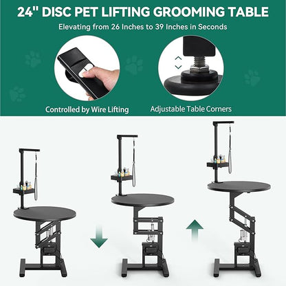 YITAHOME Electric Lift Dog Grooming Table 24" Rotating Desktop Pet Grooming Table for Dogs at Home, Adjustable Overhead Arm & Tool Organizer Dog Grooming Station, Black