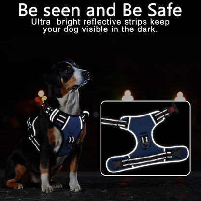 Timos Dog Harness for Large Dogs, No Pull Service Vest with Reflective Strips and Control Handle,No Choke Dog Harness with 2 Metal Rings for Easy Walking,Outdoor Training,Blue, XL