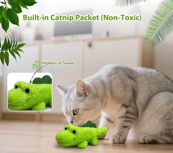 ZeLing HTL Interactive Cat Toys for Indoor Cats - Self-Charging Croc Chase Toy with 360° Motion, Wagging Tail & Catnip, Automatic Exercise Toy for Bored Kittens/Adults(Set)