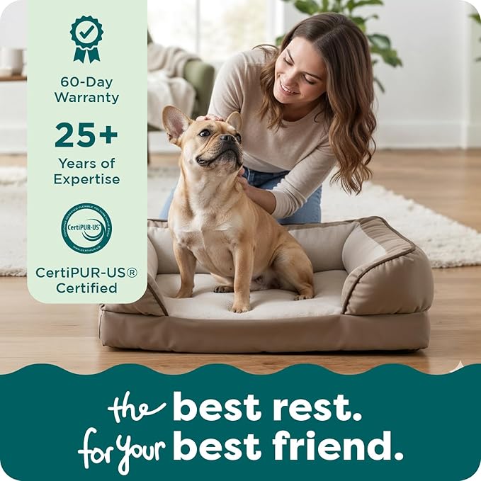 FurHaven Orthopedic Dog Bed for Medium Dogs, Perfect Comfort Sofa with Removable Bolsters with Orthopedic Egg Crate Foam for Joint Support, Washable Cover, Medium, Plush & Velvet Waves, Brownstone