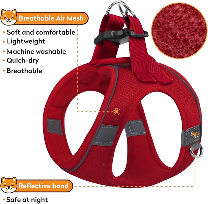 Dog Harness with Leash Set, No-Pull Step-in Reflective Pet Harness with 1 Leash Clips, Adjustable Soft Padded Easy Walk Dog Vest for Small Medium Large Dogs, Cats(Bright Red, XXSmall)