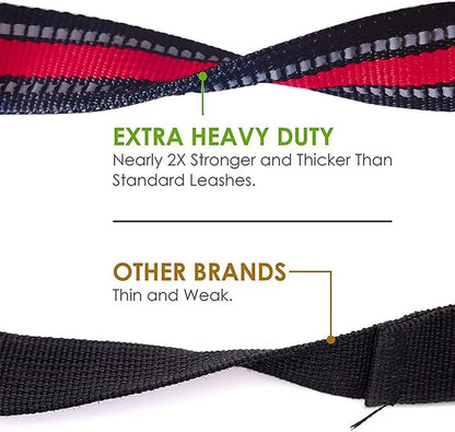 JSXD 5 FT Heavy Duty Double Handle Dog Leash with Comfortable Padded and Reflective Rope, Suitable for Small, Medium, Large Dogs (Wide-Red)