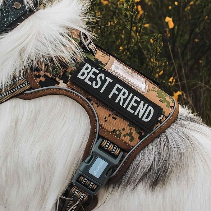 Auroth Tactical Dog Harness for Large Dogs No Pull Adjustable Pet Harness Reflective K9 Working Training Easy Control Pet Vest Military Service Dog Harnesses Woodland Camo XL
