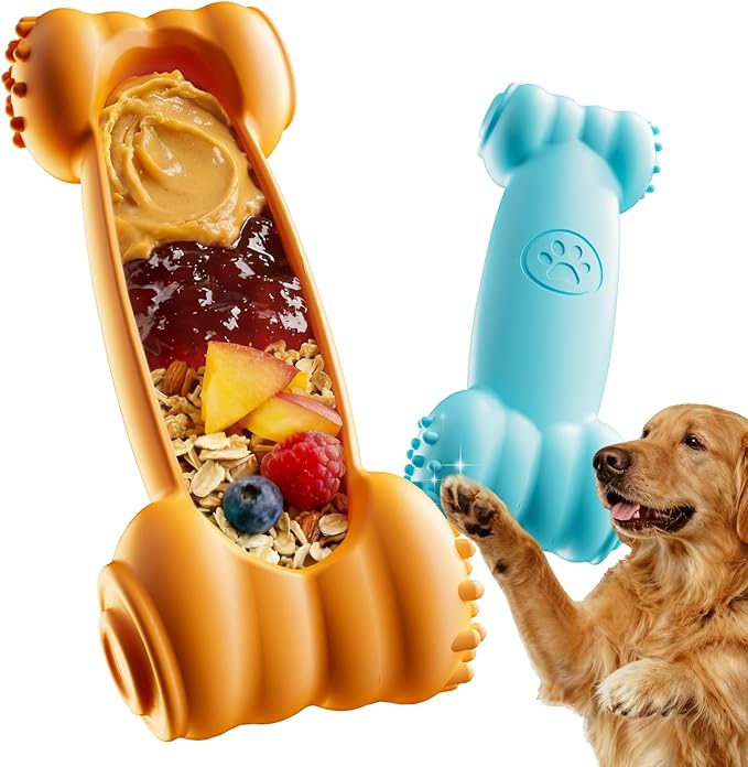 2-Pack Freeze Toys for Dogs Slow Feeder Dog Lick Bone Indestructible Chew Toy for Aggressive Chewers,Puppy Teething Relief,Fillable Enrichment Treat Toy Suitable for Small & Medium Breed(Nylon)