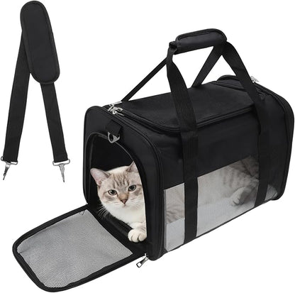 RENEWREVITAL Pet Carrier, Breathable Mesh Design, Soft Cat Carrier with Shoulder Strap, Comfortable Travel Solution, Black