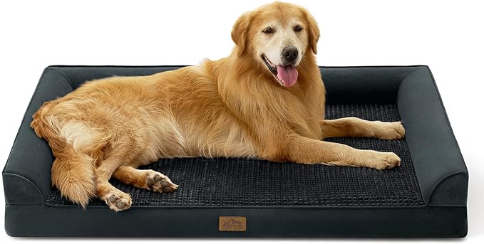 COZY KISS Dog Beds for Extra Large Dog, XXL Bolster Pet Couch with Waterproof Lining, Egg Crate Foam Sofa for Pets Up to 150 lbs, U-Shaped, 48x35x8 inch, Black