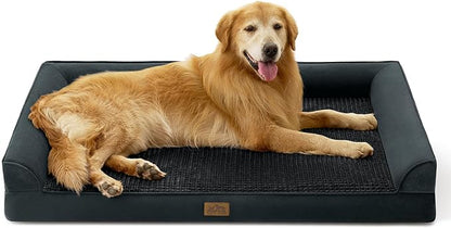 COZY KISS Dog Beds for Extra Large Dog, XXL Bolster Pet Couch with Waterproof Lining, Egg Crate Foam Sofa for Pets Up to 150 lbs, U-Shaped, 48x35x8 inch, Black