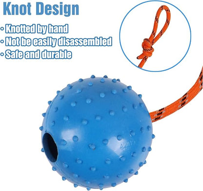 2 Pack Dog Ball, K9 Ball on Rope for Reward, Fetch, Play (Blue and Red)