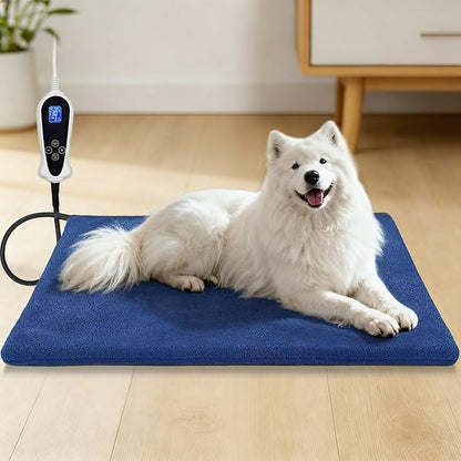 Bestio Large Dog Heating Pad,34x21 in Heated Dog Bed with Constant Heat & Auto Modes，MET&UL Certified Pet Heating Pad,Chew-Resistant Cord,Waterproof Washable Cover - Blue