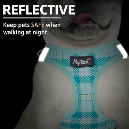 PUPTECK Dog Harness and Leash Set for Small Medium Dogs No Pull Step-in Soft Mesh Puppy Cat Vest Harnesses Reflective at Night, Plaid Pattern Green XS