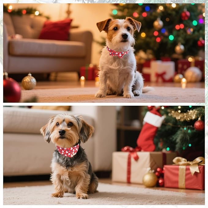 KOOLTAIL Christmas Dog Collar and Leash Set with Bowtie and Bells - Puppy Collar and Leash for Boy Girl with Snowman Matching Pattern, Soft Leather Tangle Free Leashes for Small Dogs,Cats