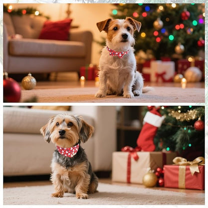KOOLTAIL Christmas Dog Collar and Leash Set with Bowtie and Bells - Puppy Collar and Leash for Boy Girl with Snowman Matching Pattern, Soft Leather Tangle Free Leashes for Small Dogs,Cats