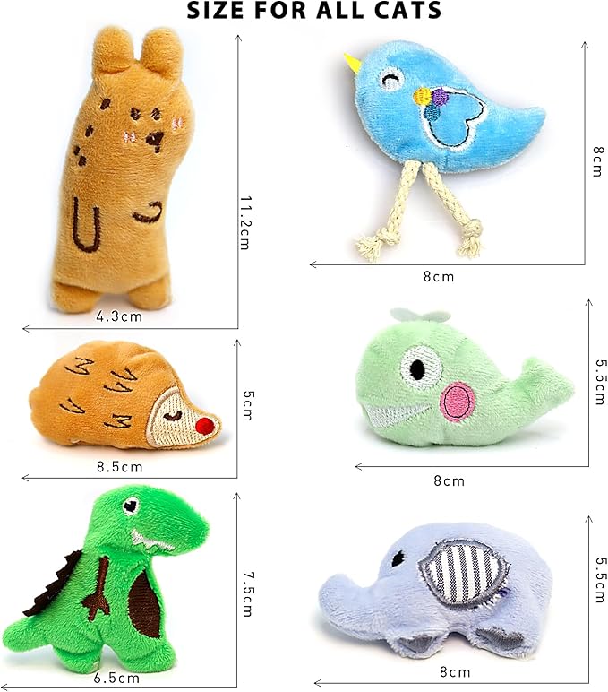 AZOFFYIU Cat Toys, Interactive Cats Toy for Indoor Cats, Soft and Durable Crinkle Sound Catnip Toys, Catnip Filled Mouse Cat Teething Chew Toy (Pack of 6)