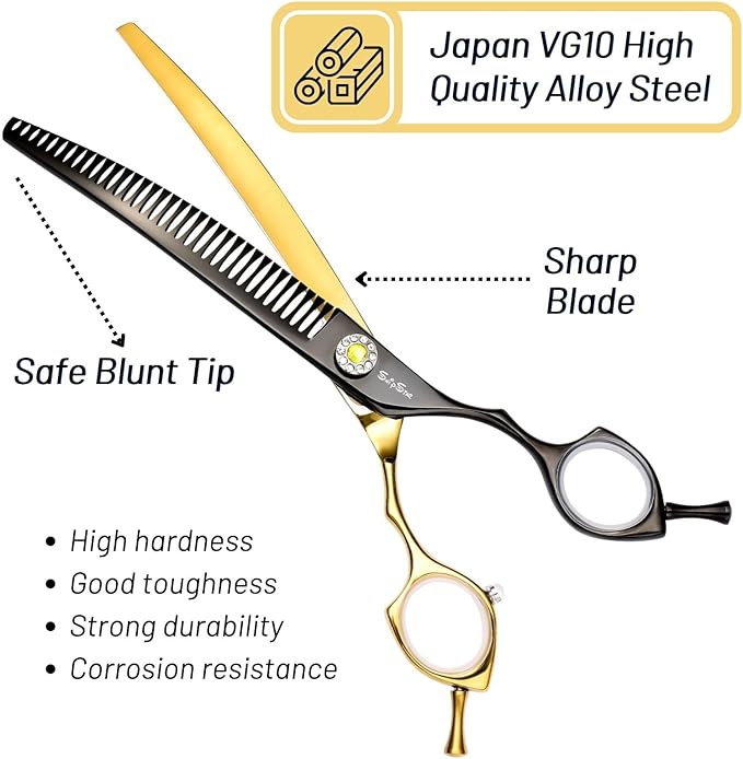 7.5in 25° Curved Thinning Shears for Dog Grooming Scissors, High-end Dog Trimming Scissors, 35 Teeth Chunker, Japan VG10 Steel Sharp, Ergonomic Professional Pet Shears for Dogs Cats Face Paws Groomer