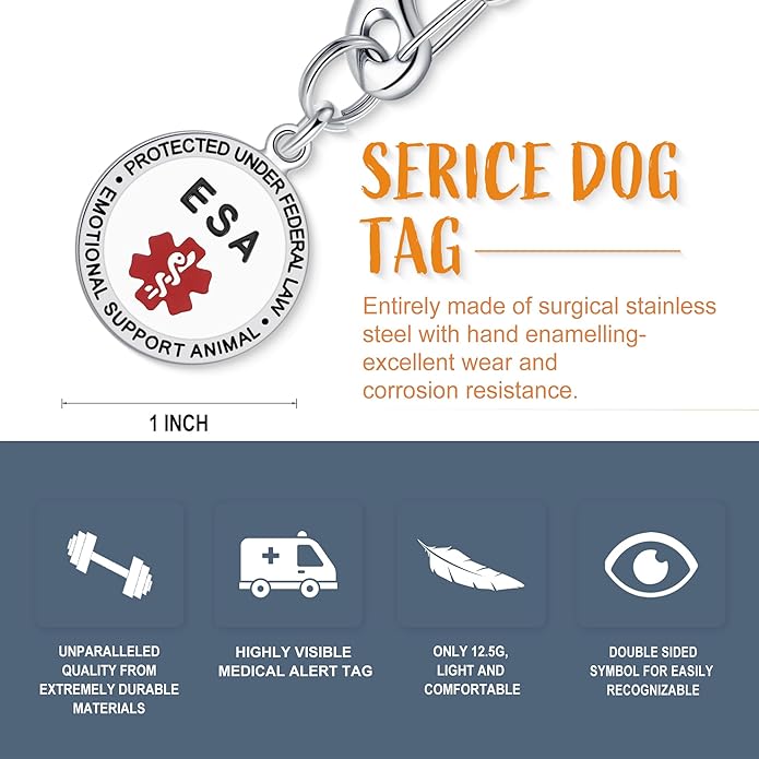 Leash King Service Dog Tag/ESA Animal Tag - Double Sided with Federal Protection & Red Medical Alert Symbol| Easily Attach to Collar, Harness, Vest | Service Dog Identification Tag
