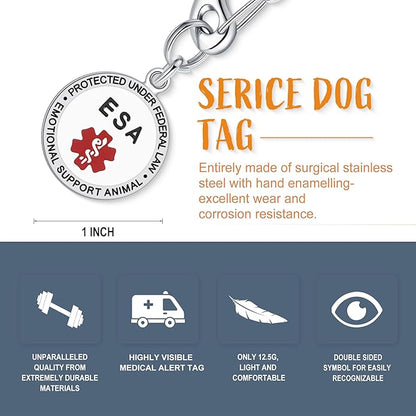 Leash King Service Dog Tag/ESA Animal Tag - Double Sided with Federal Protection & Red Medical Alert Symbol| Easily Attach to Collar, Harness, Vest | Service Dog Identification Tag