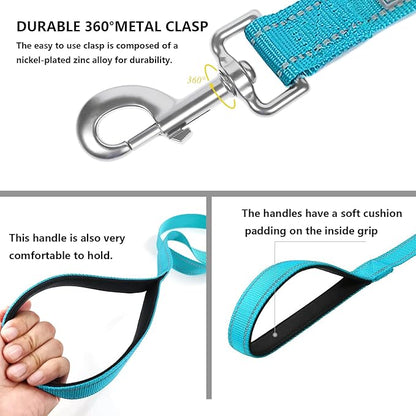 Dog Leash 6 FT Padded Handle Nylon Reflective Dogs Leashes for Large Dogs Sky Blue
