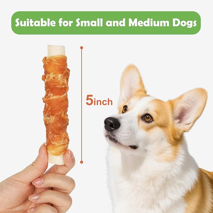 MON2SUN Dog Treats 5 Inch Chicken Wrapped Stuffed Rawhide Rolls with Beef and Chicken Liver, Rawhide Chews for Small and Medium Dogs, 21.2 oz (12 Count)
