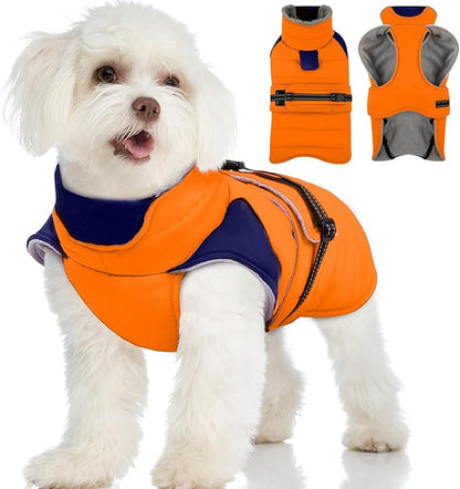 MIGOHI Warm Dog Jacket - Waterproof Small Dog Coat with Furry Collar, Windproof Dogs Fleece Vest, Reflective Cold Weather Coats for Small Dogs, Adjustable Buckle, Poodle,S,Orange
