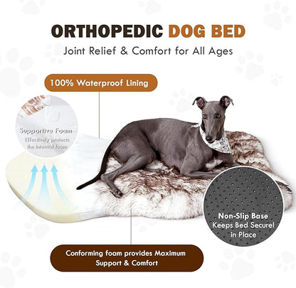 Welfibr 100% Waterproof Large Dog Bed Luxury Faux Fur Dog Mat Orthopedic Fluffy Dog Beds for Large Dogs Comfy Dog Beds Large Sized Dog Washable Dog Rug Bed with Removable Cover Non-Slip Dog Pad 50"