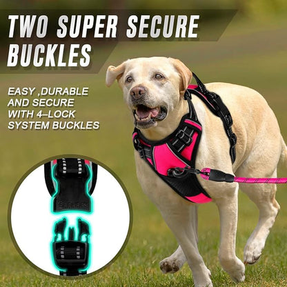 BARKBAY No Pull Dog Harness Front Clip Heavy Duty Reflective Easy Control Handle for Large Dog Walking(Pink,M)