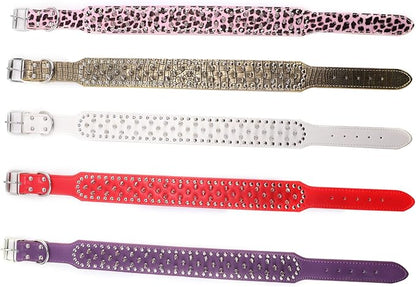 Hoot PU Leather Adjustable Spiked Studded Dog Collar 2" Wide 43 Spikes (L(Neck 21"-24"), Red)